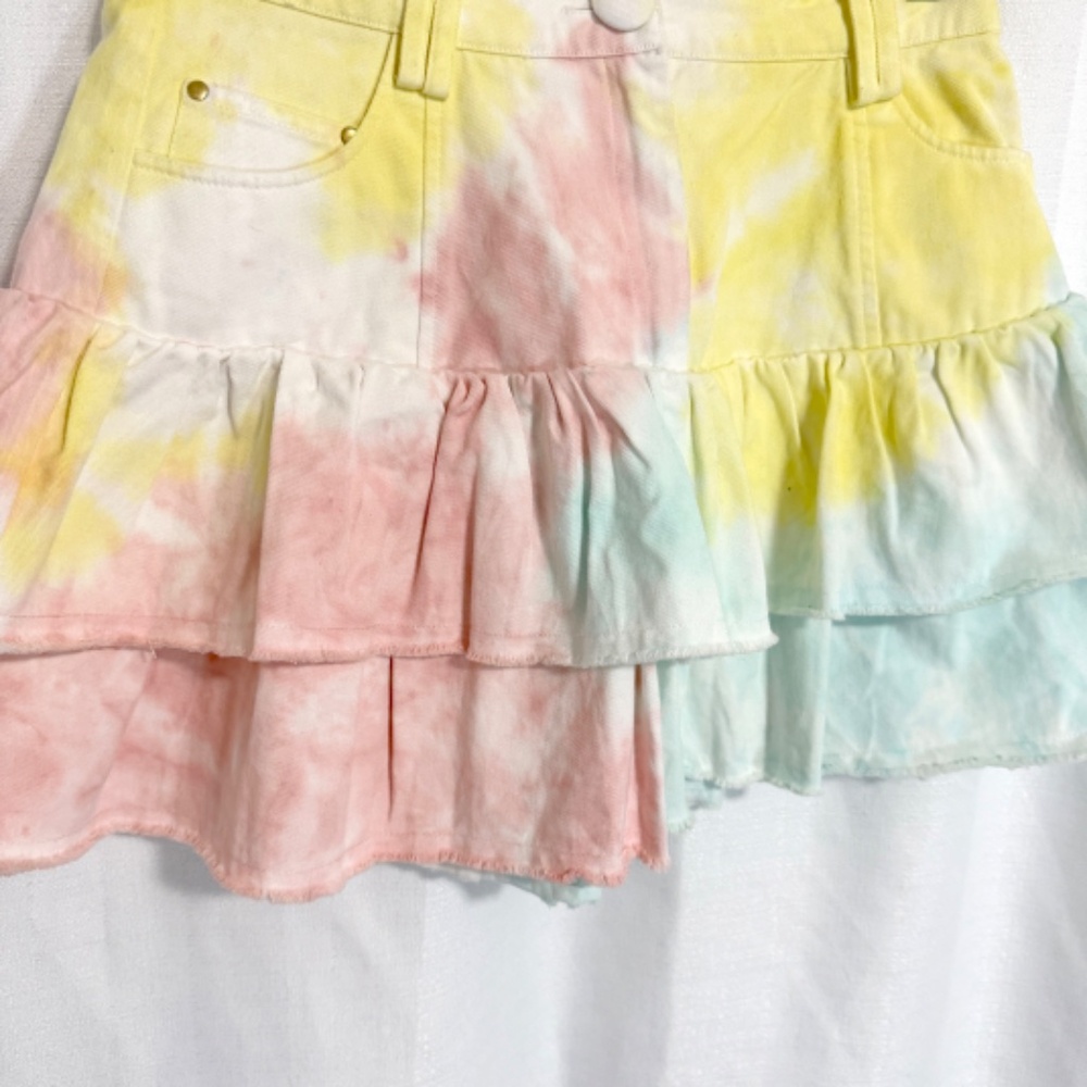 LoveShackFancy Landen Rainbow Radial Tie Dye Tiered Cotton Mini Skirt Size 2 - Picture 4 of 11